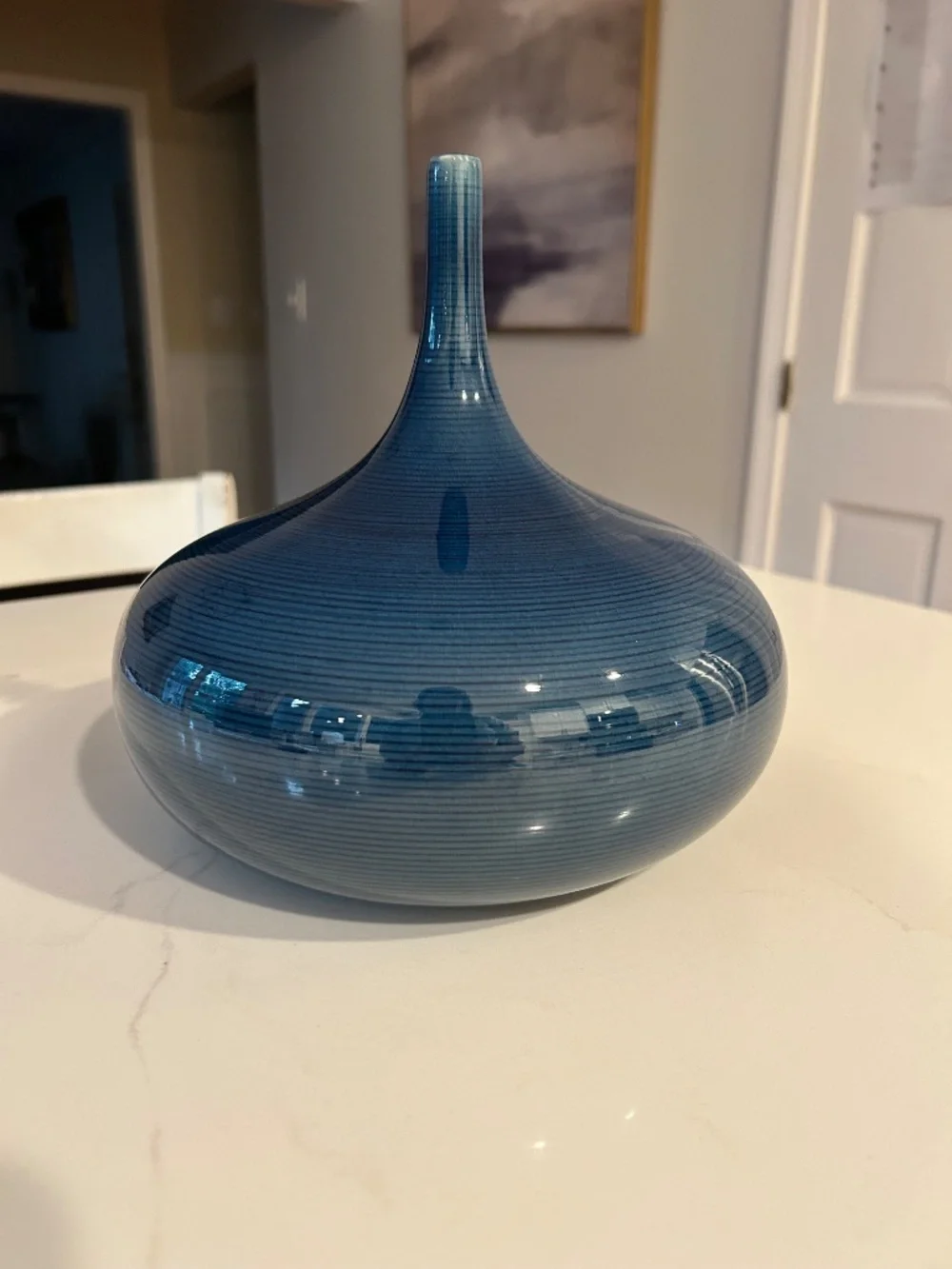 Uttermost Zayan Coastal Style Ceramic Blue  Vase 9x8x9